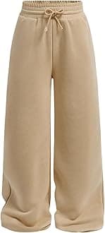 SOLY HUX Girl's Straight Wide Leg Sweatpants Casual High Waisted Baggy Joggers Track Pants Plain Apricot 12Y