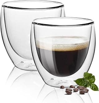 Top-spring Double Walled Glass Coffee Cups, Insulated Latte Glasses Mugs, Mug Tea Cups, Heat Resistant, Cappuccino Espresso Cup (2x250ml)