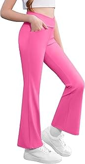 Zaclotre Girls Flare Leggings High Waisted V Crossover Casual Yoga Bell Bottoms with Pockets Pants for Kid
