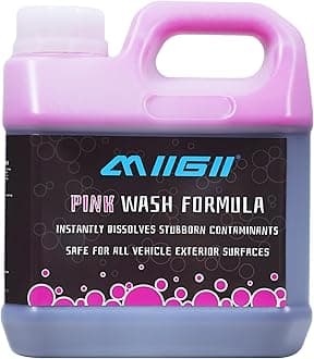 MIIGII Pre-Wash Solution Car Wash Soap - Pink Foam Car Shampoo - Powerful Formula Penetrates and Breaks Down Tree Sap, Bird Droppings & Tough Stains - Works on RVs, Trucks, Cars & More - 1000ml (34oz)
