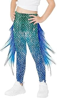 Girl's Mermaid Leggings 3D Fish Scale Print High Waisted Stretchy Pants Birthday Halloween Costume Tights for Girls