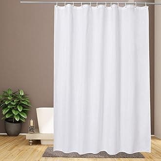 Water-resistant Fabric Shower Curtain for Bathroom or Outdoor Garden,Machine Wasable Solid White Shower Curtain liner 180 x 180cm Drop