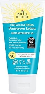 Earth Mama Uber-Sensitive Mineral Sunscreen Lotion SPF 40 | Non-Nano Zinc, Contains Organic Colloidal Oatmeal | Steroid-Free Eczema Cream for Baby, Kid & Family, 3-Ounce