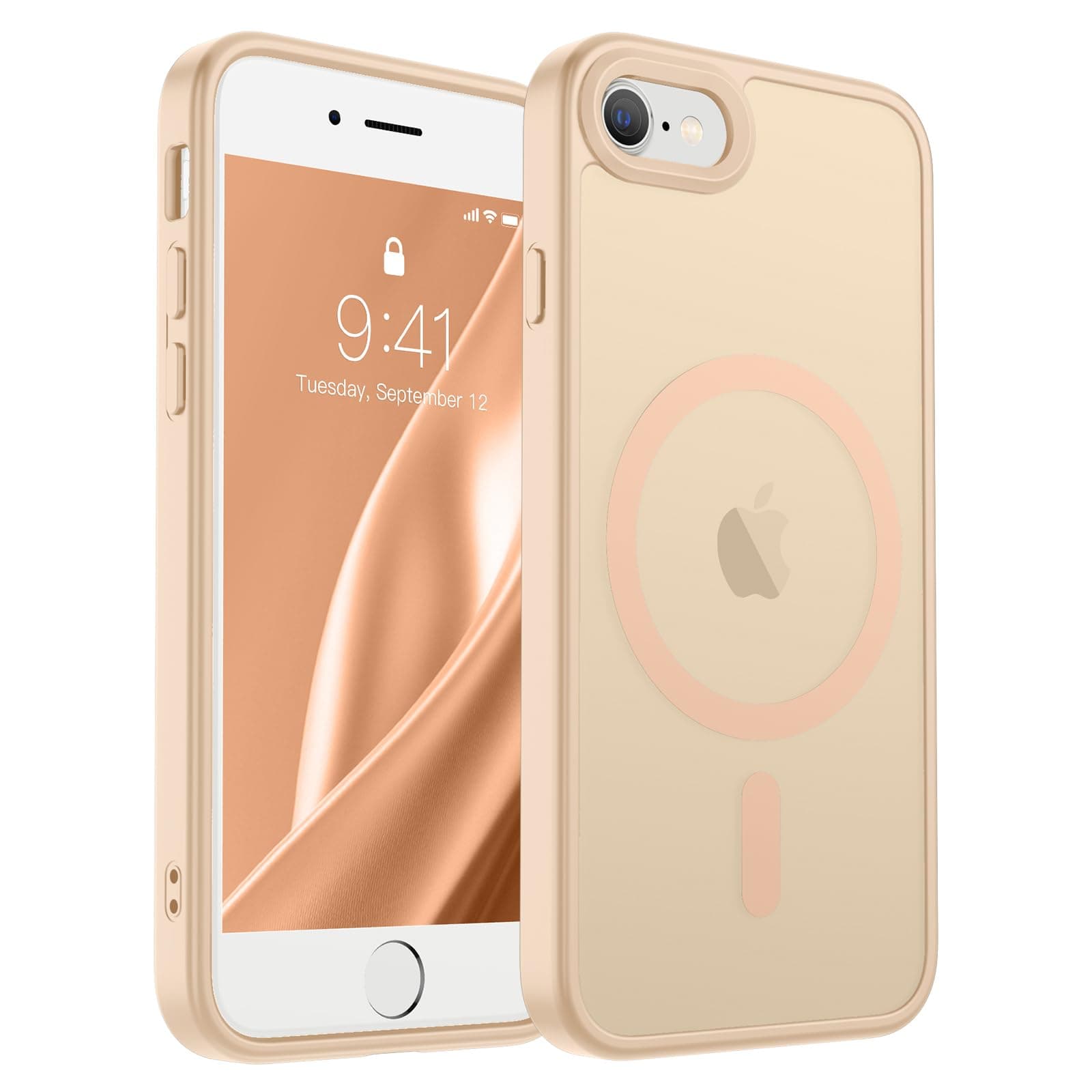 Magnetic for iPhone SE Case 2022 (3rd)/2020 (2nd), iPhone 8 Case (Compatible with MagSafe) (Military Grade Drop Protection) Slim Translucent Matte Phone Case, Sand Pink