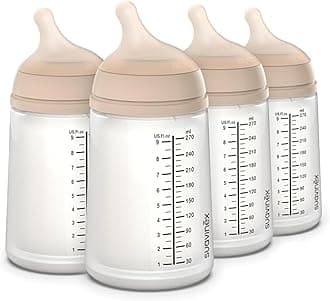 Suavinex Zero Zero Anti Colic Baby Bottle, No 1 Spanish Baby Bottle Brand, Minimizes Bottle Rejection & Nipple Confusion, Perfect for Breastfeeding Babies 4 Pk 9 oz, Light Tone, Medium Flow