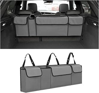 Car Trunk Organizer, Backseat Hanging Large Storage with Adjustable Straps, Waterproof Collapsible Cargo Bag with 4 Pockets, Sturdy Space Saver Frees Trunk Floor for SUV, Truck, MPV