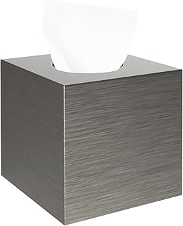 Luxspire Resin Tissue Holder, Modern Square Paper Facial Tissue Box Cover Case Dispenser with Slide-Out Bottom Panel for Bathroom Vanity Counter Tops, Bedroom - Silver Gray