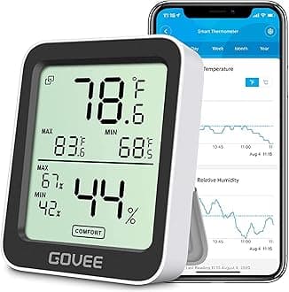 Digital Hygrometer Indoor Thermometer Room H5075, Bluetooth Temperature Humidity Meter with 164ft Remote App Control, Notification Alerts, 2 Years Data Storage Export for Bedroom, Wine Cellar