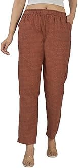 Qashida Women's Cotton Linen Pants, Regular Fit, Fully Elasticated, 2 Side Pockets
