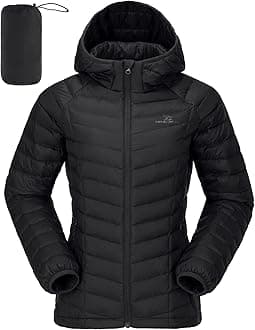 CAMELSPORTS Women's Down Jacket Hooded Winter Light Weight Short Puffer Coats Packable Warm Windproof Ladies Parka