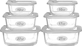 Glass Food Containers with Glass Lid, Microwave Safe Food Storage Container Set, 6 Pack Square Shape, Large Size Airtight Storage Set with Leak Proof Lids, Meal Prep Containers