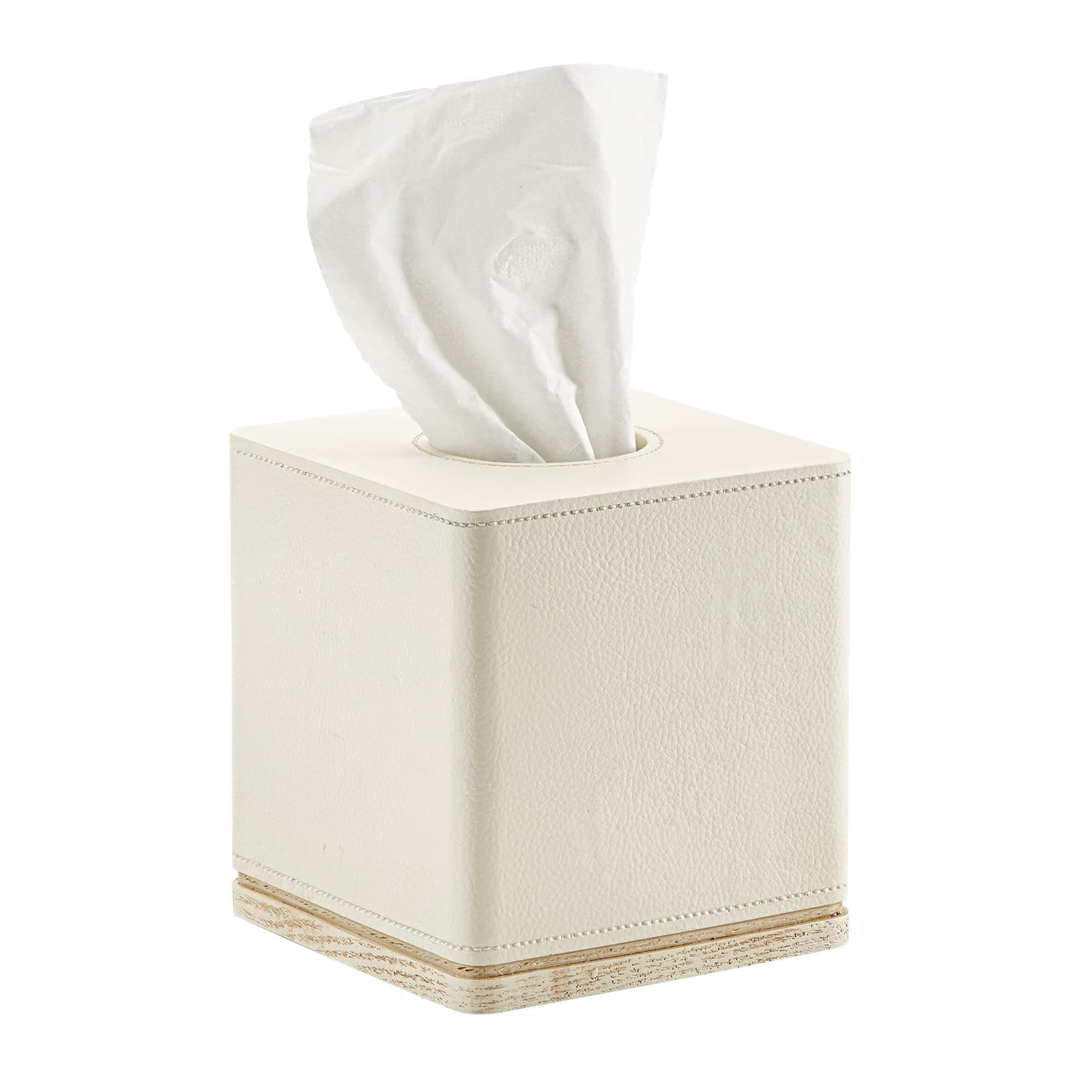 Tissue Box Cover Square Resin Tissue Holder for Home Decor,Hand Carved Beige Leather Cube Tissue Box Holder – 5.5 Inch Heavy Duty Luxury Tissue Box Case for Bathroom, Living Room, Office