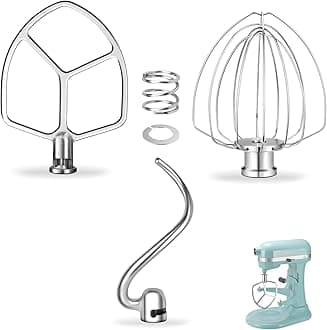 Stainless Steel Replacement Accessories Kit for Kitchen Aid 6QT Bowl Lift Stand Mixer, Includes Flat Beater Paddle, 6 Wire Whisk, Dough Hook, Fits for KP26, KL26, KB26, KSM60