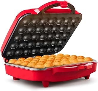 Holstein Housewares 35-Count Cake Pop Maker with Non-Stick Plates & Indicator Lights – Bakes 35 Sweet or Savory Pops Fast, Perfect for Birthday Treats & Holiday Party Snacks, Red