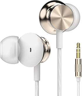 Betron BS10 Earphones Wired in Ear Earbud Headphones with 12mm Bass Driver Noise Isolating Ear Buds 3.5mm Jack Tangle-Free Cord, Gold