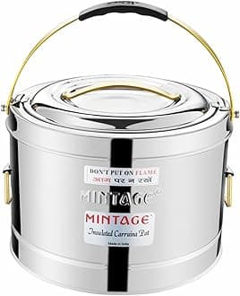 Mintage Sambar Pot Stainless Steel | Sambar Pot with Lid | Casserole for Cooking | Casserole with Side Handles | Canteen & Hotel Container | Biryani Box Puff Insulated Hot & Cold (10 Liters)