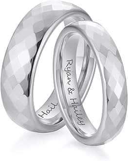 FLHEARTPersonalised Couple Rings, Custom Engrave Tungsten Stainless Steel His and Her Matching Promise Engagement Wedding Ring Set for Men Women, Custom Spinner Rings, Gifts for Valentine's Day Christmas