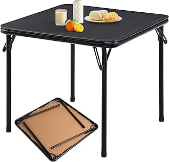 FurnitureR Square Folding Card Table 34 Inch, No Assembly Portable Table for Game Nights, Small Space Dining & Indoor Outdoor Use, PVC Top with Metal Frame, Black
