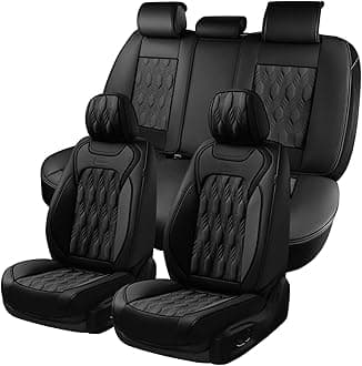 CoveradoCar Seat Cover, Premium Nappa Leather Auto Seat Cushions Full Set with Embossed Pattern, Universal Fit Interior Accessories for Most Cars, Sedans, SUVs and Trucks, Black