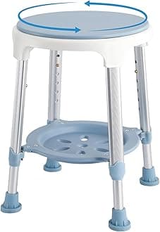 Shower Seat for Inside Shower, Small Corner Round Stool for Seniors, Swivel Shower Stools Plastic Chair 300lbs Adjustable Height with Saving Tray