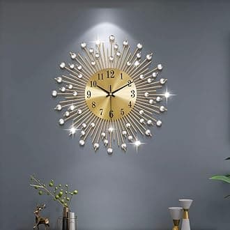 14.96 inch Wall Clock Battery Operated Round Quartz Clocks with Gold Aluminum Dial,Luxury Crystal Home Decorative for Living Room, Bedroom, Office, Coffee, Kitchen