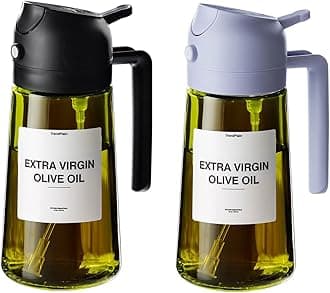 TrendPlain - Original 16oz/470ml Olive Oil Dispenser Bottle for Kitchen Gadgets and Air Fryer Accessories - Olive Oil Sprayer for Cooking w/Stickers (Light Blockage) - Black&Periwinkle