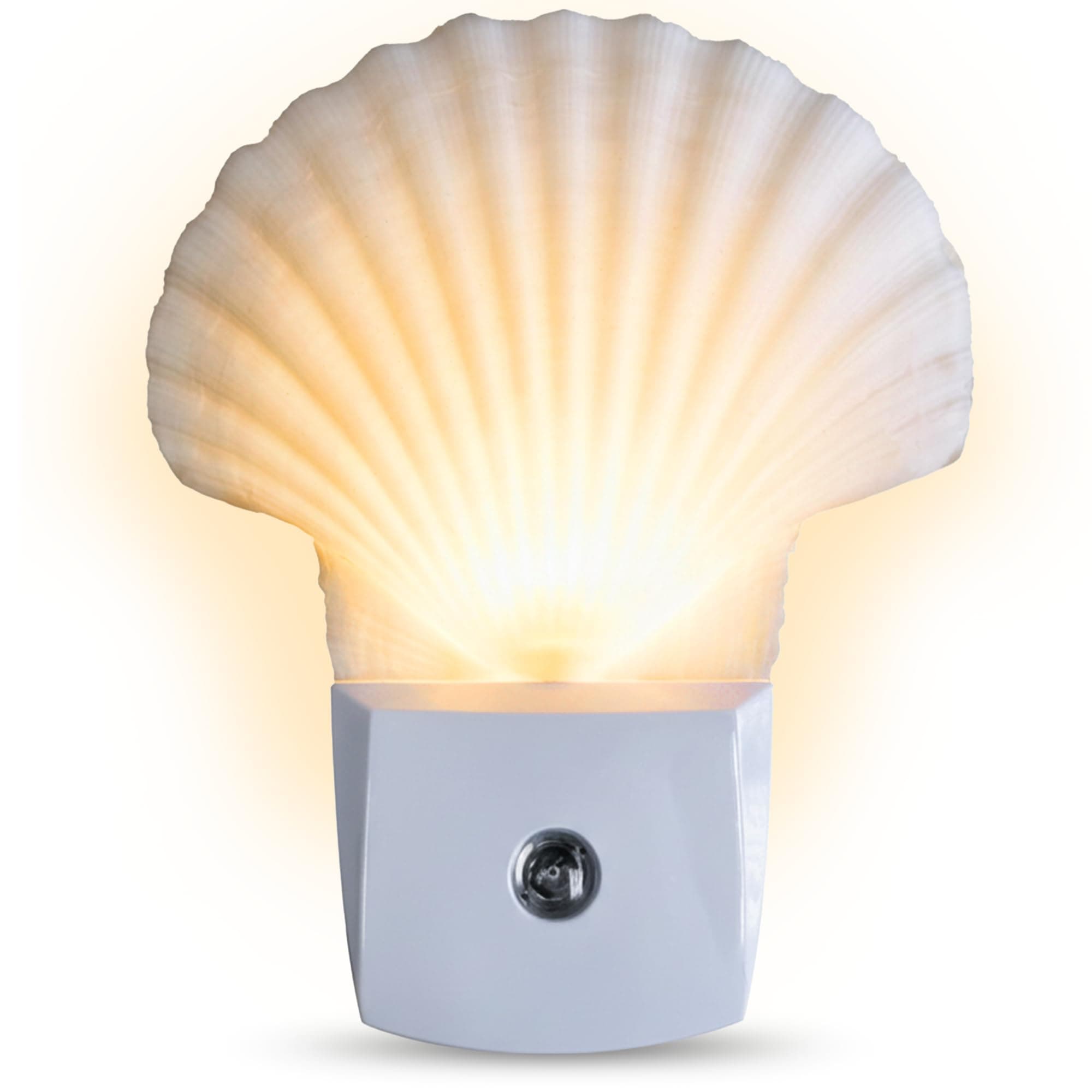 Nautical Crush Trading Seashell Night Light – Auto Beach Night Light with White Clam – Shell Light for Bathroom – Sea Shell Lamp – Seashell Lamp Plug Into Wall