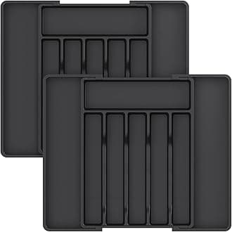 Lifewit 2Pcs Cutlery Drawer Organiser, Extendable Cutlery Tray, Kitchen Drawer Organiser Utensil Spoons Forks Knives, 8 Compartment, Black
