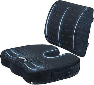 Sleepavo Memory Foam Seat Cushion and Lumbar Back Support Pillow- Chair Pillow for Sciatica, Coccyx, Back & Tailbone Pain Relief - Orthopedic Chair Pad for Support in Office Desk Chair and Car Seat