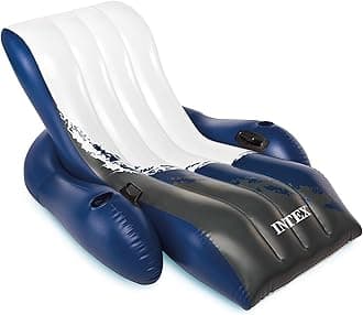 Inflatable Lounge Pool Recliner Lounger Chair with Cup Holders - Heavy-Duty Float Raft for Adults, 220 Lb Capacity Large Floating Tanning Chair