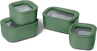Caraway Mini Food Storage 9pc Set - Glass Storage Containers for Food - Non-Toxic Ceramic-Coated Glass - Air Release Technology - Compact & Stackable Design - Sage