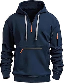 Mens 1/4 Zip Pullover Hoodie Zip Up Pocket Drawstring Tracksuit Tops Cuff Overhead Hooded Slim Fit Casual Gym Skiing Sports Warm Hoody Sweatshirts
