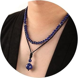 2Pcs Beaded Necklace for Men - Protection Necklace Men Choker Necklaces Obsidian Beads Pendant Jewelry Gifts for Men