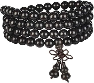 Mala Beads Bracelet 108 8mm Prayer Meditation Sandalwood Elastic…, 86.36 cm, Wood, circular