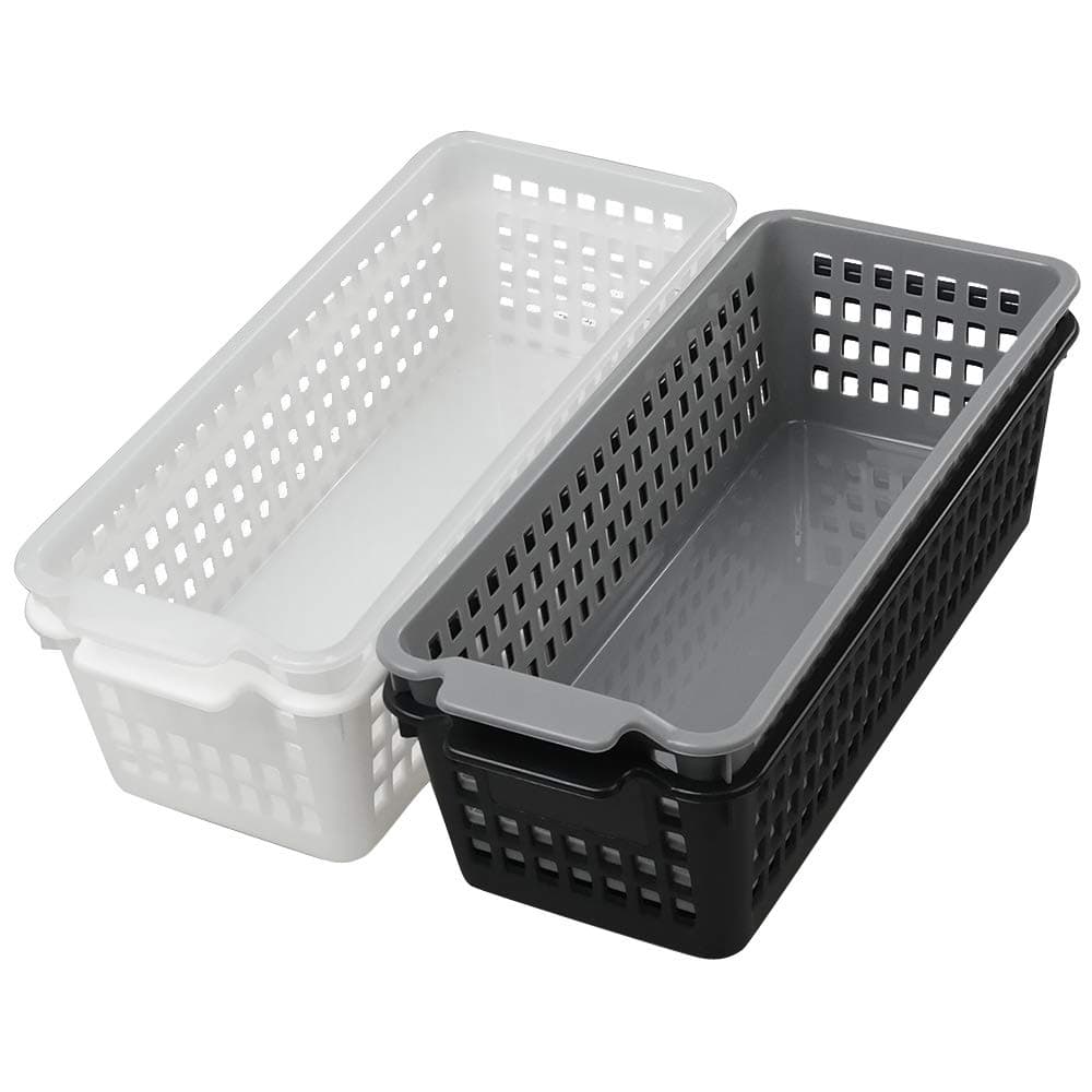 4-pack Plastic Storage Baskets, Slim Storage Baskets with Handle
