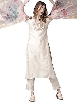 INDO ERA Women's Embroidered Viscose Straight Kurta Trouser With Dupatta Set (RRRRR2439)