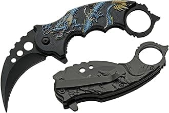 SZCO Supplies 300539-BL Dragon Liner Lock Curved Blade Folding Karambit Knife, Blue, 7" Length