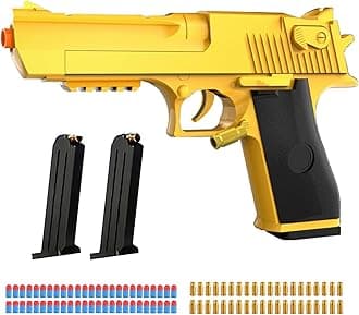 Soft Bullet Toy Gun Shell Ejecting Toy Pistol, EVA Foam Bullets Toy Guns, Educational Model Greats Gifts for Children(Gold)