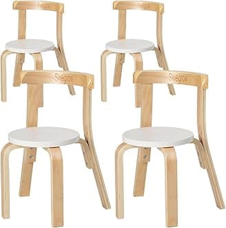 Swegrow Wooden Kids Chair, Toddler Chair for Table, Kids Stackable Chairs, Kid Wooden Furniture for Family/Playroom/Classroom（Set of 4-White）