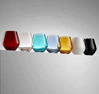 Godinger Wine Glasses, Stemless Wine Glasses, Red Wine Glasses, Drinking Glasses, European Made Stemless Wine Glass - Turquoise, 17oz, Set of 4