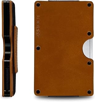 Leather RFID Wallet for Men – Slim Front Pocket Card Holder with Cash Strap – Soft Brown Leather, RFID-Blocking, Holds 16 Cards and Folded Bills (Caramel Brown Leather, Cash Strap)