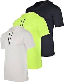 Real Essentials 3 Pack: Men's Dry Fit Short Sleeve Active Athletic Hoodie Pullover Sweatshirt (Available in Big & Tall)