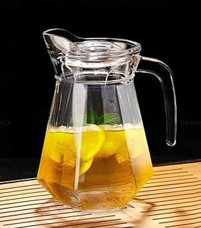 SYANKA Italian Glass Water Jug - 1.3 Ltr Transparent Pitcher With Lid for Dining Table, Hot Cold Water, Iced Tea, Milk, Juice and Beverage Carafe