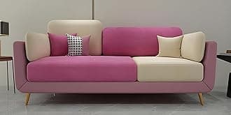 Velvet Contemperory Sofa Couch with Cushion Chaise Lounge Sectional Perfect for Living Room & Bedroom Guests Home & Office (3 Seater Pink & Beige)