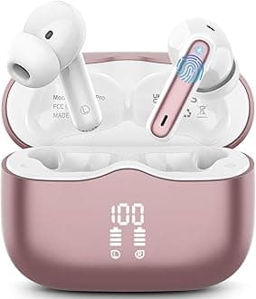 Wireless Earbuds, 2025 Bluetooth 5.4 Headphones in Ear with 4 ENC Noise Cancelling Mic, New Wireless Earphones HiFi Stereo Deep Bass 40H Playtime, LED, in-Ear Bluetooth Ear Buds IP7 Waterproof, Rose
