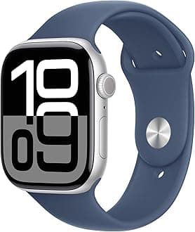 Apple Watch Series 10 GPS 42 mm Smartwatch with Silver Aluminium Case with Denim Sport Band - M/L. Fitness Tracker, ECG App, Always-On Retina Display, Water Resistant