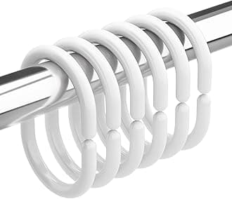 F.A.C White Plastic Shower Curtain Rings 1.25 Inch - Glossy C-Type Hooks for Bathroom Shower Rods - 12 Pcs