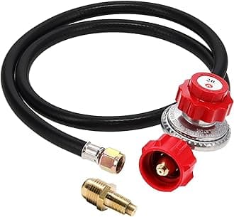 GASONE Propane Regulator - Brass Orifice 4 ft High Pressure 0-20 PSI Adjustable With Hose QCC-1 Type - Works With Any U.S. Tanks Red