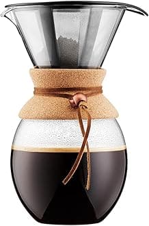 Bodum 51oz Pour Over Coffee Maker, High-Heat Borosilicate Glass with Reusable Stainless Steel Filter and Cork Grip - Made in Portugal