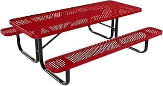Coated Outdoor Furniture Heavy-Duty Portable Outdoor Kids Table, Punched Steel Kids Picnic Table, Commercial-Grade Picnic Table, Made in America (6ft Rectangular, Childrens, Textured Red)